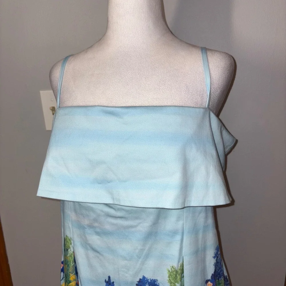 Anthropologie sleeveless fold over knee‎ length Dress floral Midi Blue Size L - Picture 5 of 14